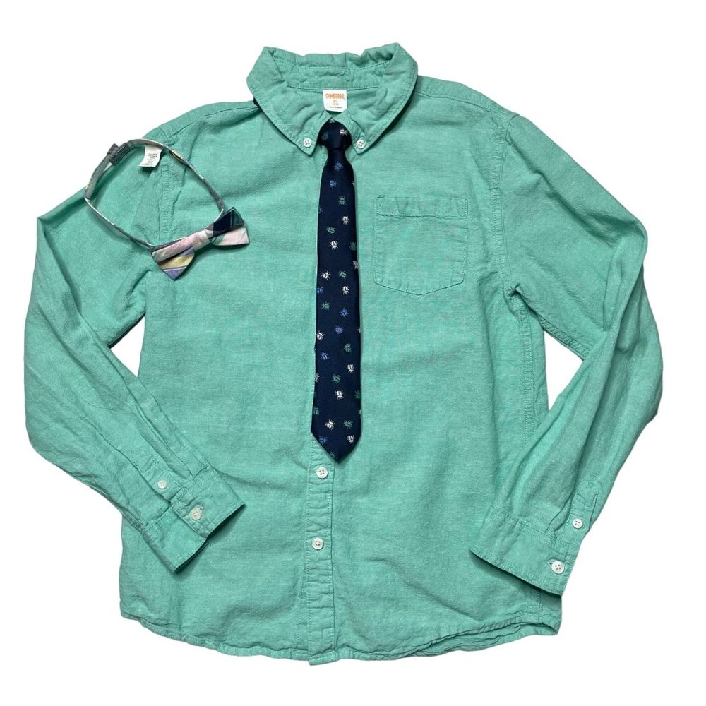 Gymboree XL 14 green linen shirt with ties